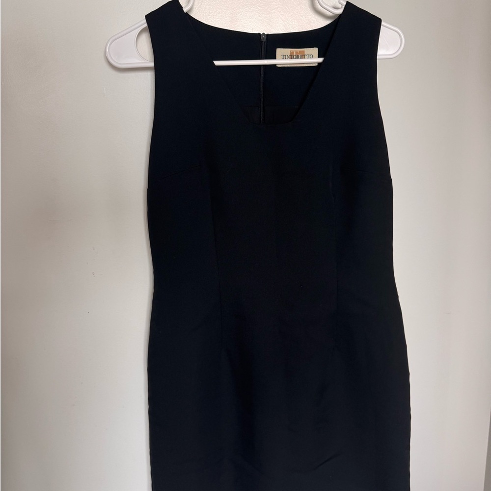 Tintoretto Vintage Black Sleeveless Short Sheath Dress V-Neck Women Size S